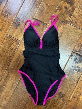 2BPrity One-Piece Swimsuit with Hot Pink Trim medium , new